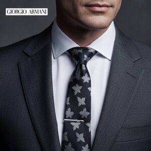 Vintage Giorgio Armani Cravatte Silk Tie Navy Silver Jacquard Made in Italy